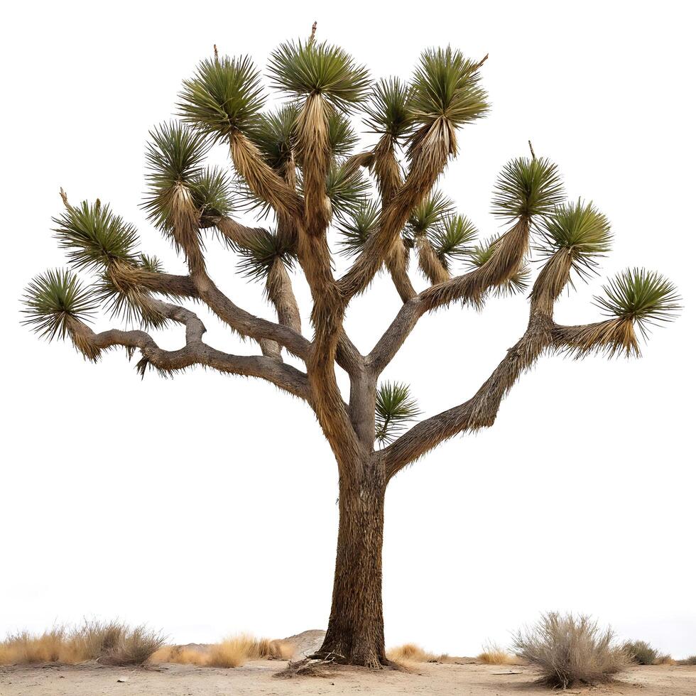 Joshua tree in the desert with snow covered sand dunes and dramatic sky in the background, showcasing the beauty of arid landscapes and nature photo