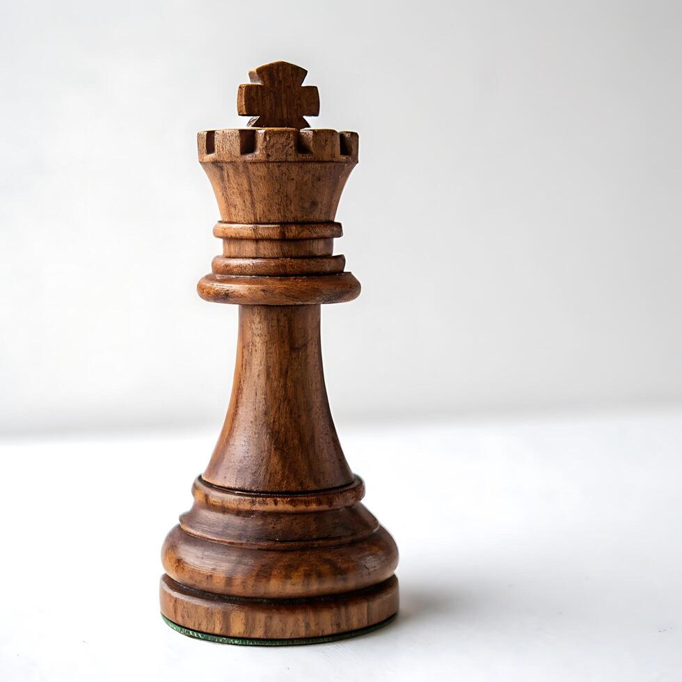 Elegant close up shot of a wooden chess king on a chessboard, emphasizing its polished finish and the surrounding chess pieces photo