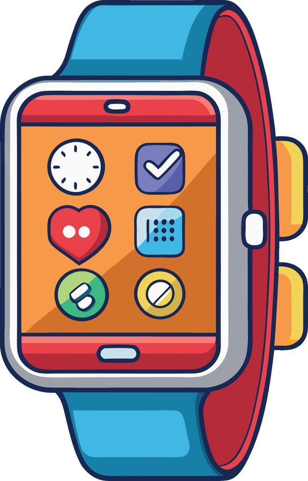 Smartwatch with Colorful Apps Icon for Wearable Technology vector