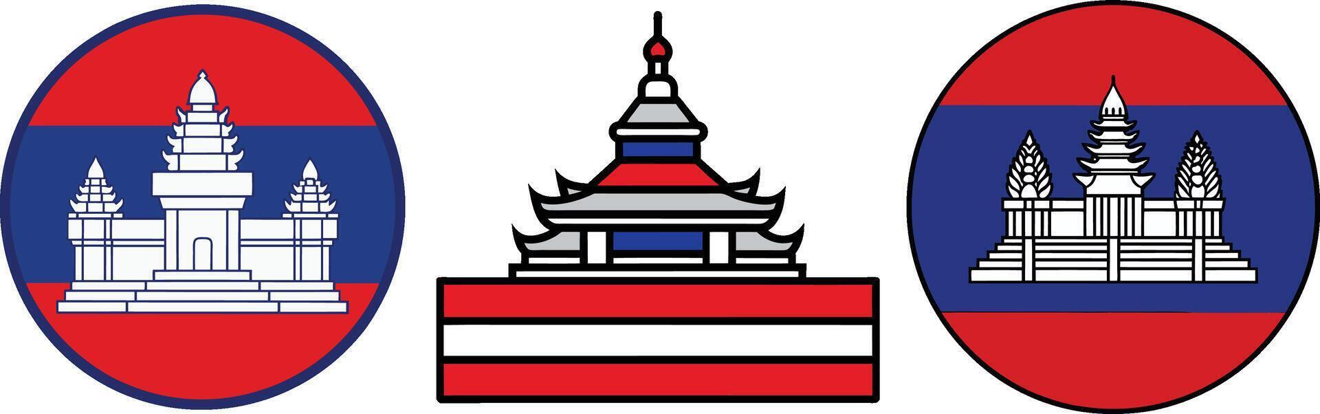 Illustration of Cambodia Flag and Angkor Wat Landmark vector