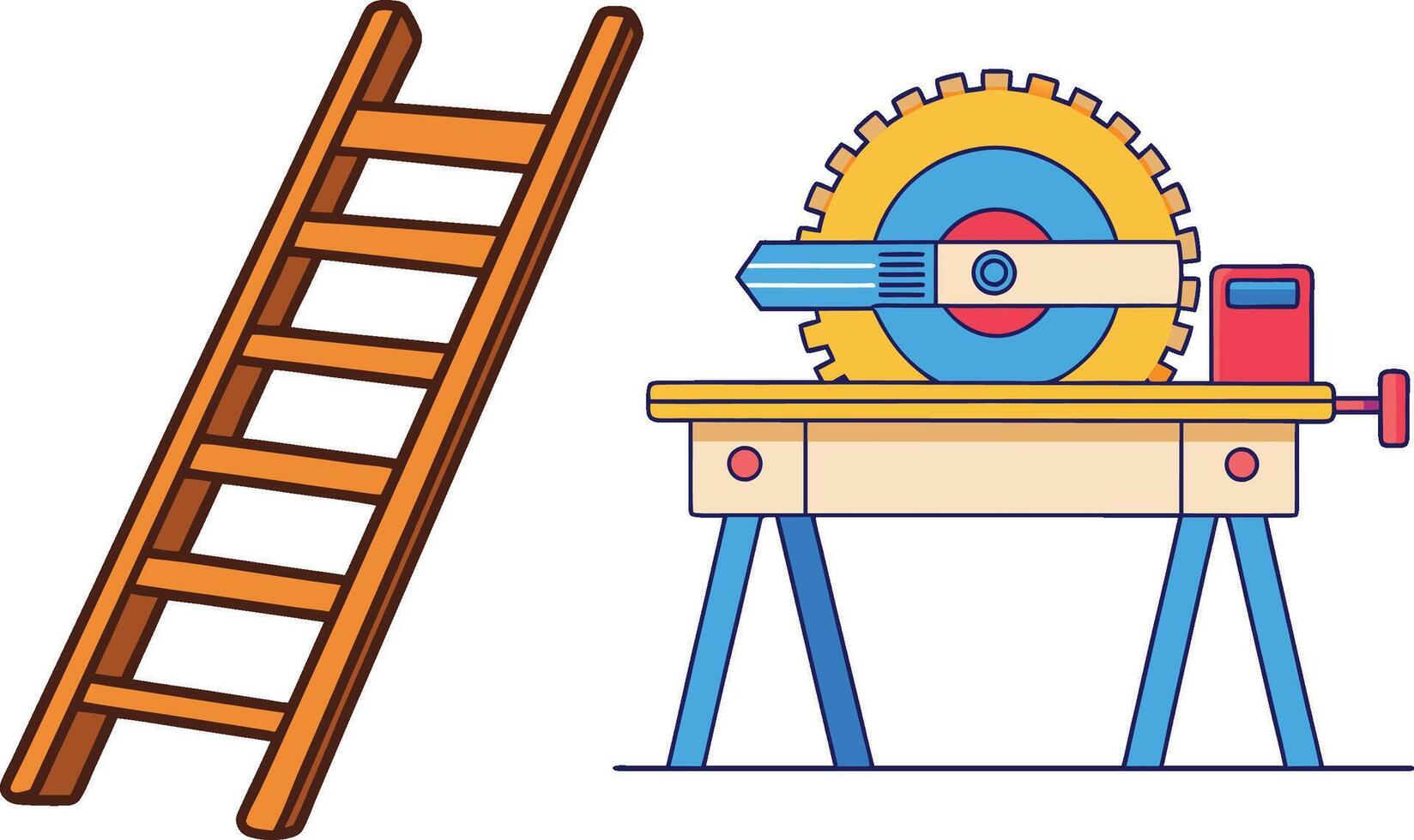 Woodworking Tools Ladder and Circular Saw Illustration vector