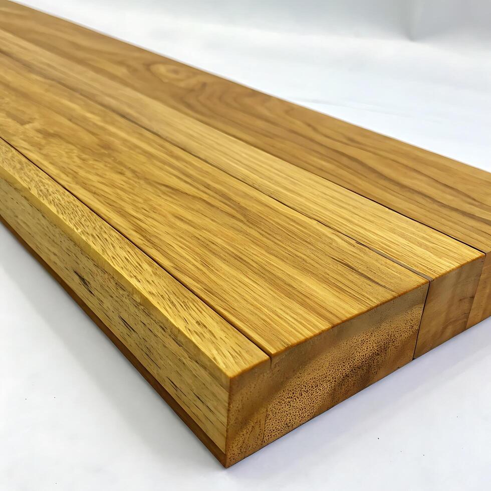 beautiful teak wood planks with smooth texture and natural grain pattern, isolated on a clean white background for a minimalist look photo