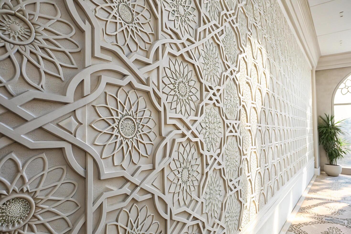 Sophisticated geometric design with interwoven floral motifs and soft lighting, perfect for the holy month of Ramadan as an Islamic Background. photo