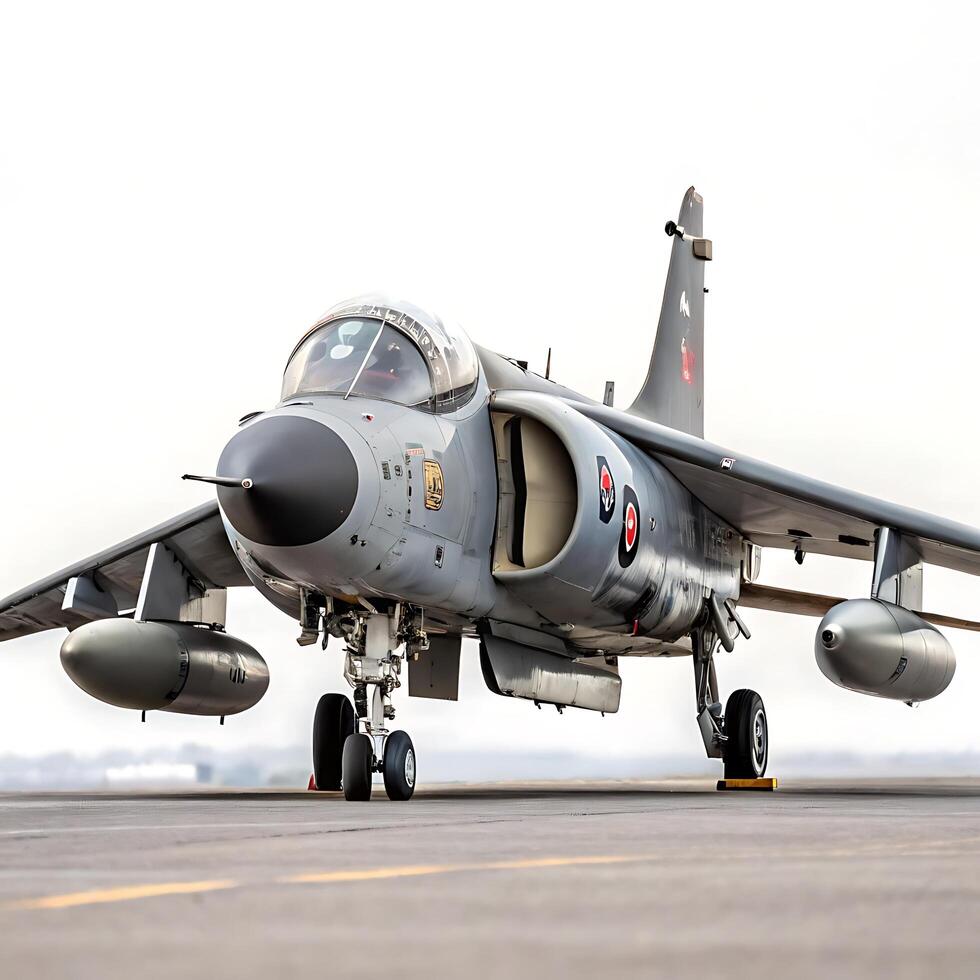 Harrier bird perched with an alert expression, displaying its distinct wing and tail feathers, set against a crisp white background photo