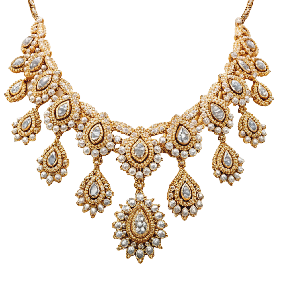 necklace with golden diamonds is isolated on transparent background png