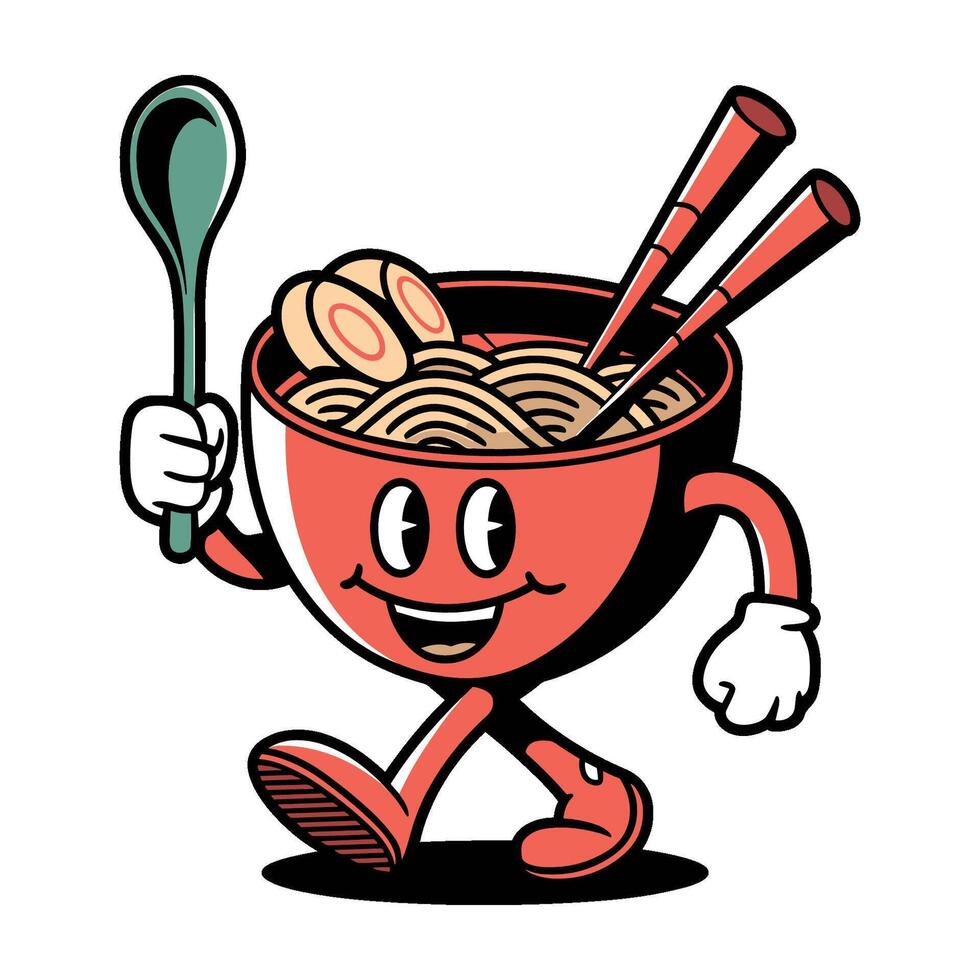 cartoon ramen bowl character walking vector