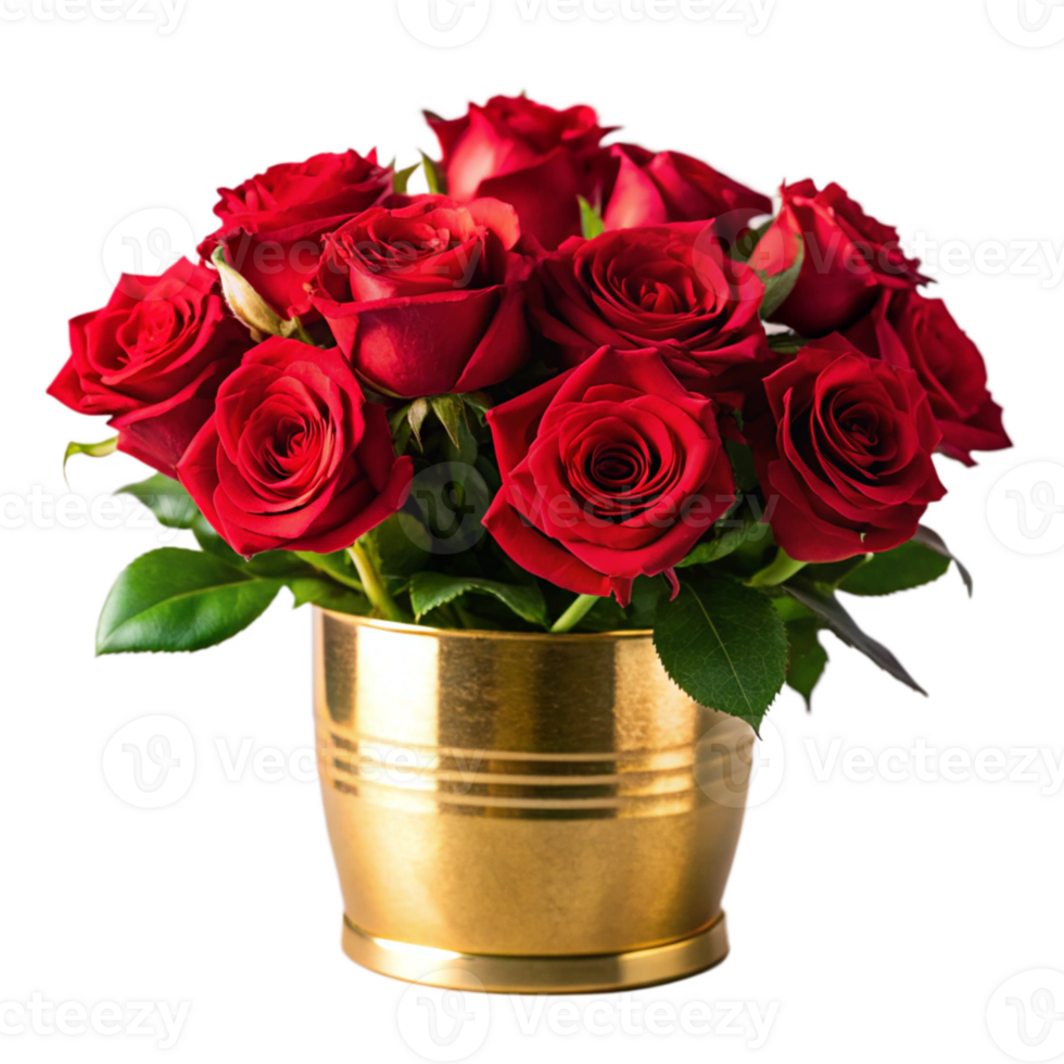 red flower plant in the golden pot is isolated on transparent background png