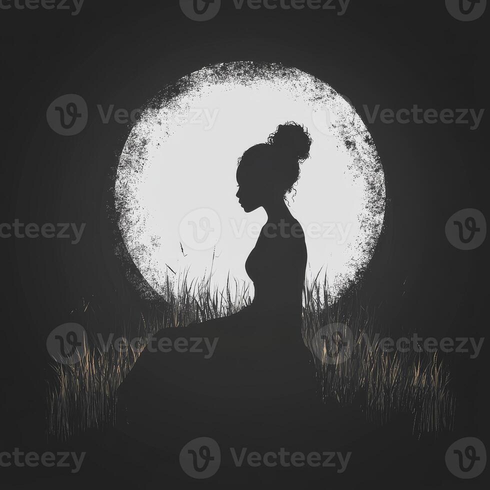 Woman Silhouette Serene Moonlight Night photo