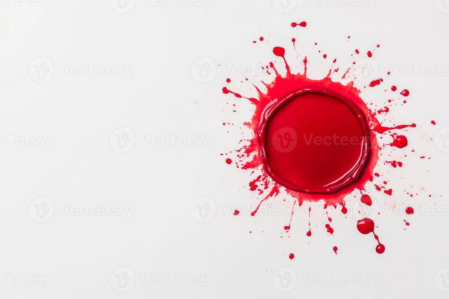 Bright red paint splash on a white canvas in a creative workspace photo