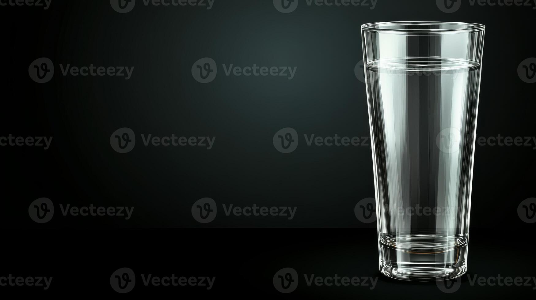 Transparent glass filled with water on a dark background photo