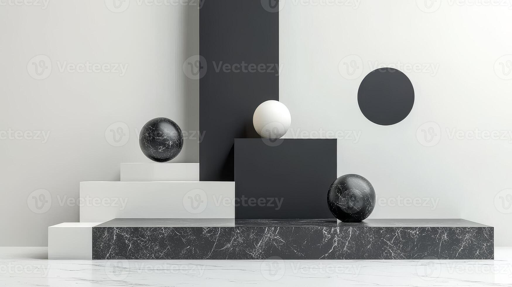 Modern geometric design with spheres and blocks in minimal setting photo