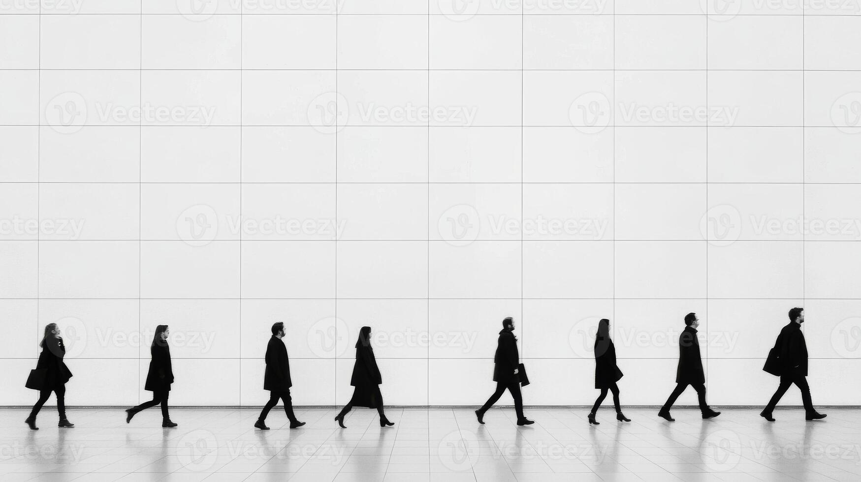 Walking in unison along a minimalist urban backdrop photo