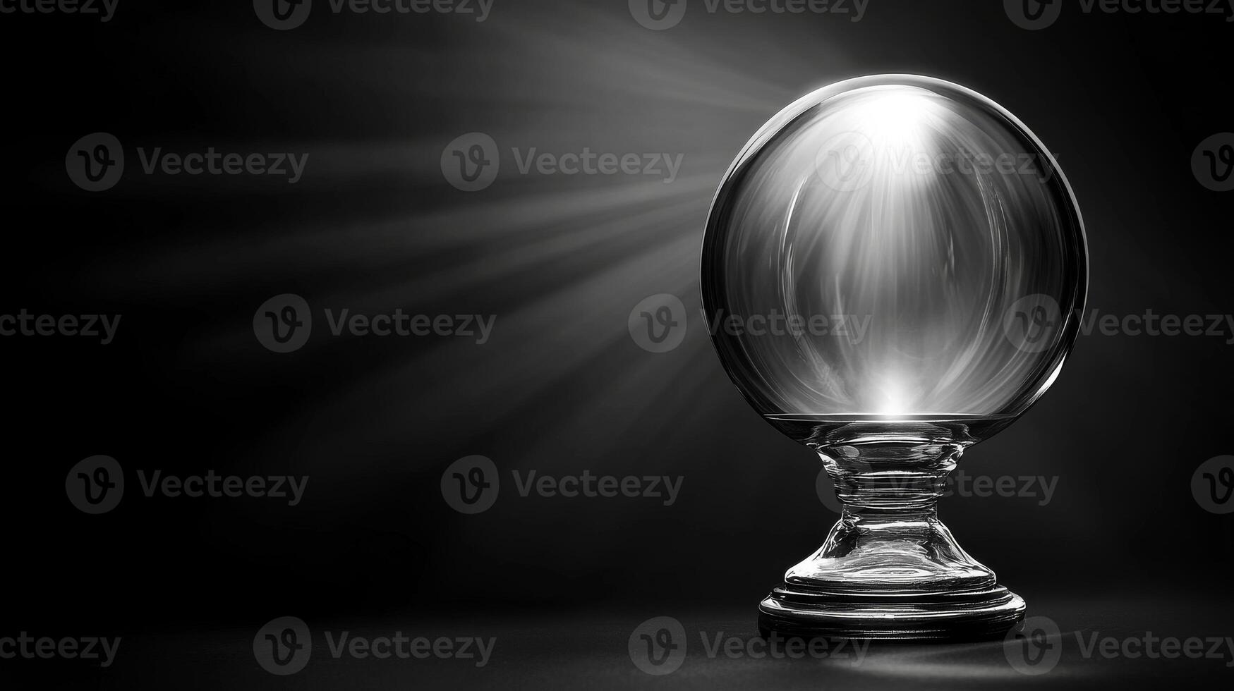 Crystal ball reflecting light on a dark background photo