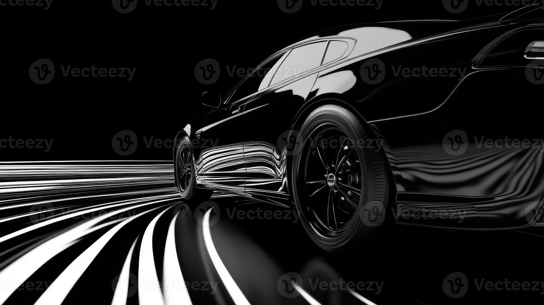 Sleek black car in motion with dynamic light trails photo