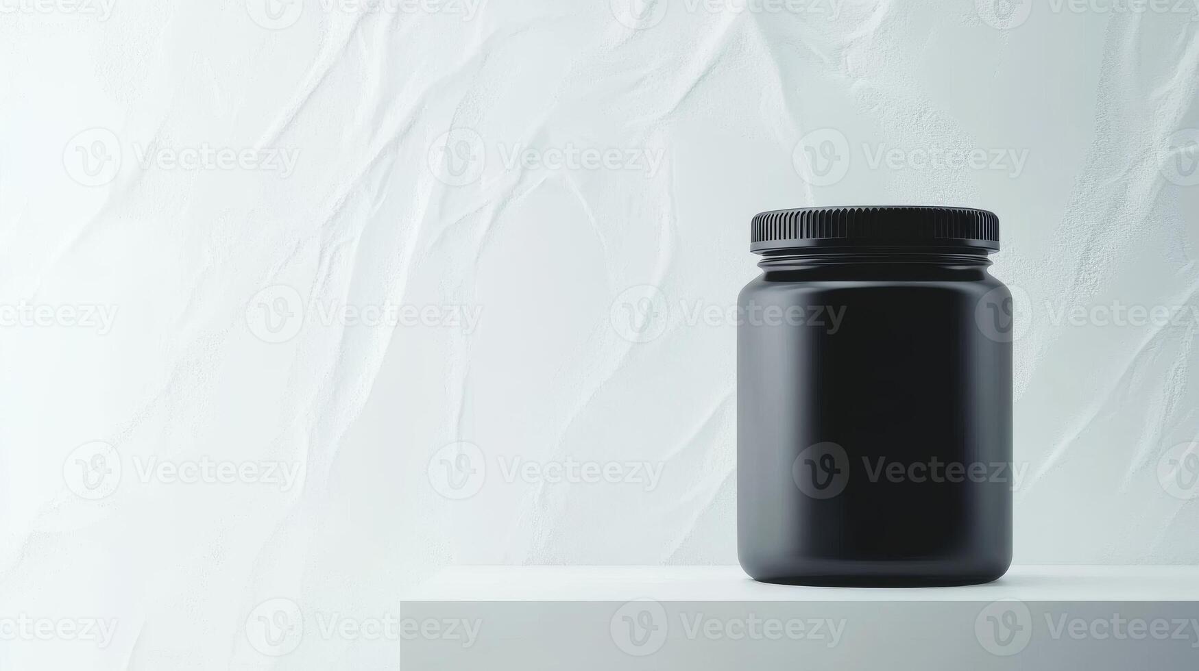 Modern black jar sits elegantly on a white surface with texture photo