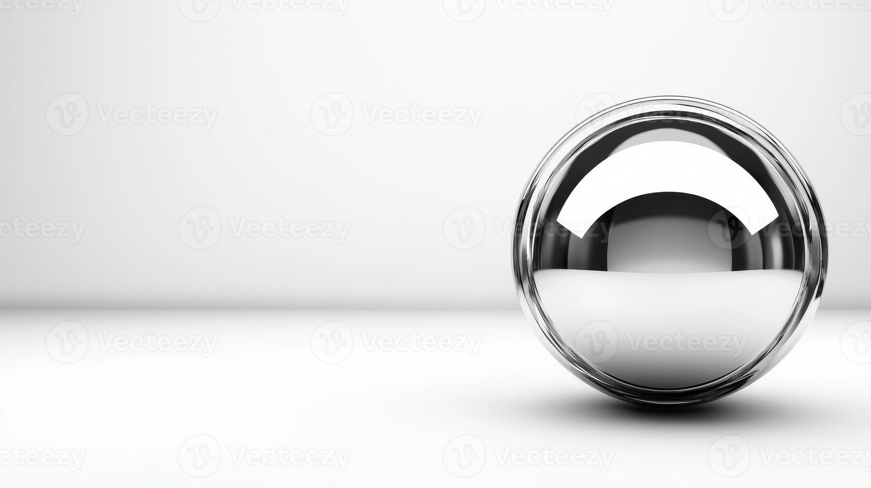 Reflective silver sphere resting on a smooth surface photo