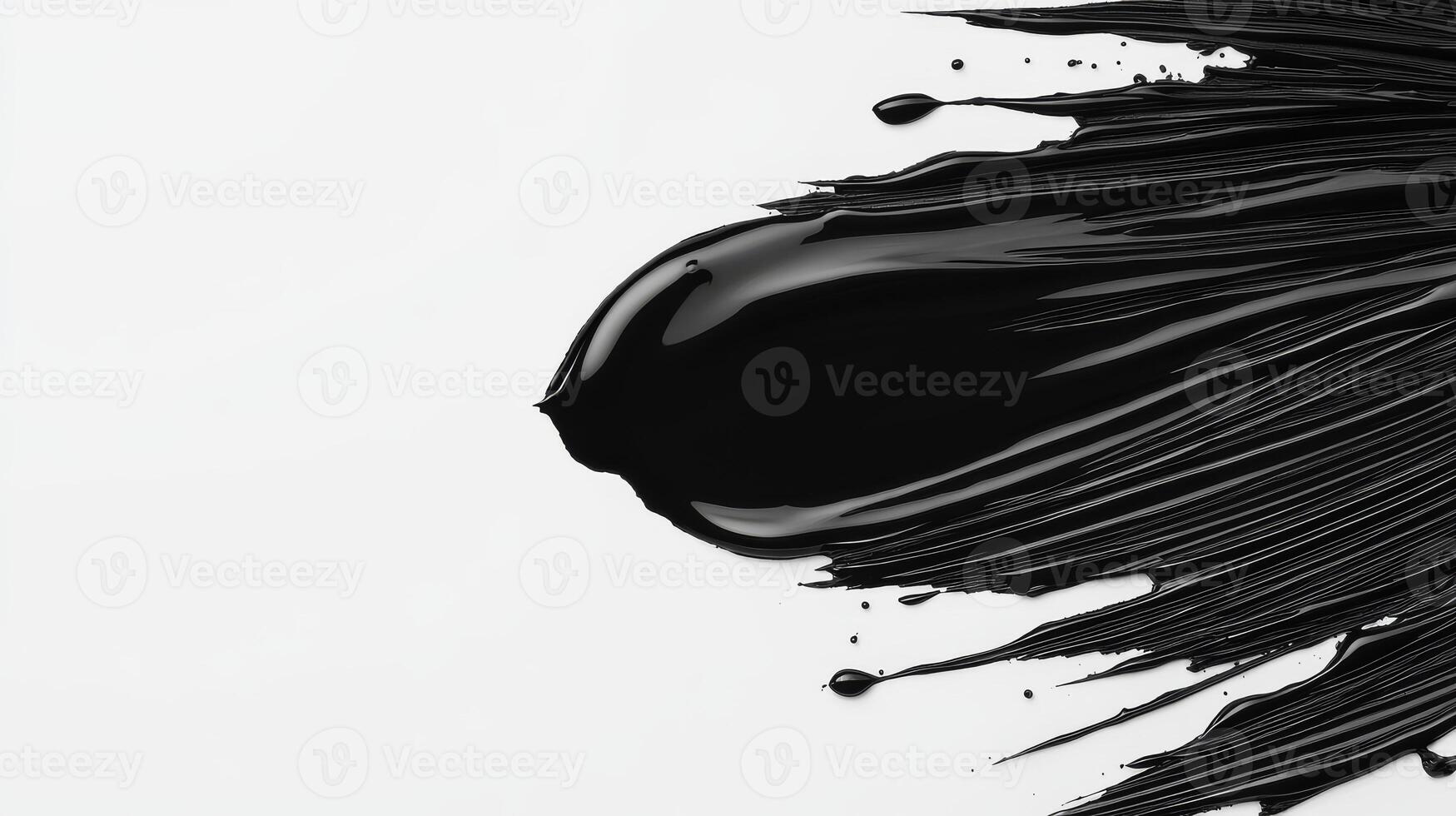 Dynamic flow of black paint abstract art on white canvas surface photo