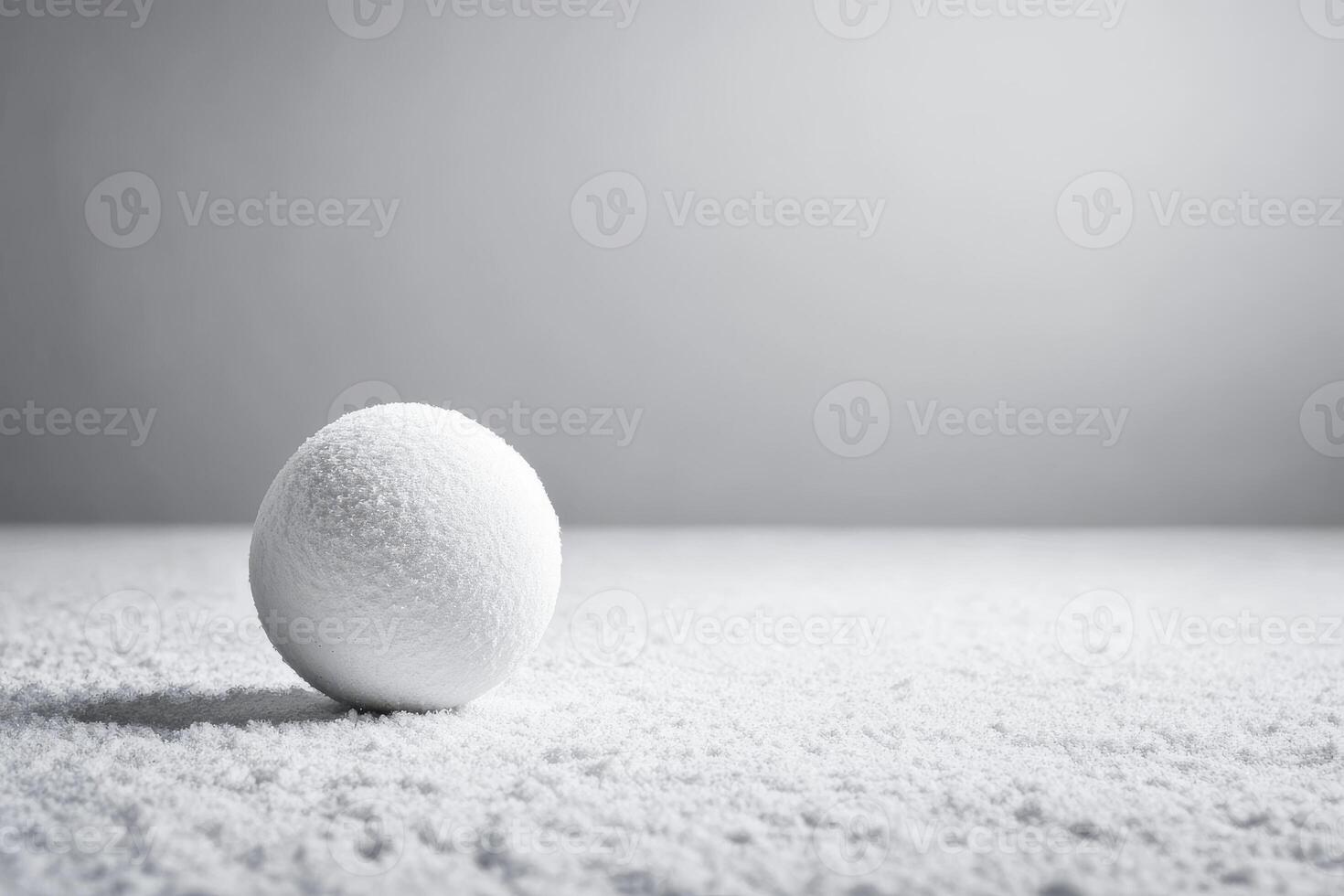 Snowball rests gently on a snowy surface in soft light photo
