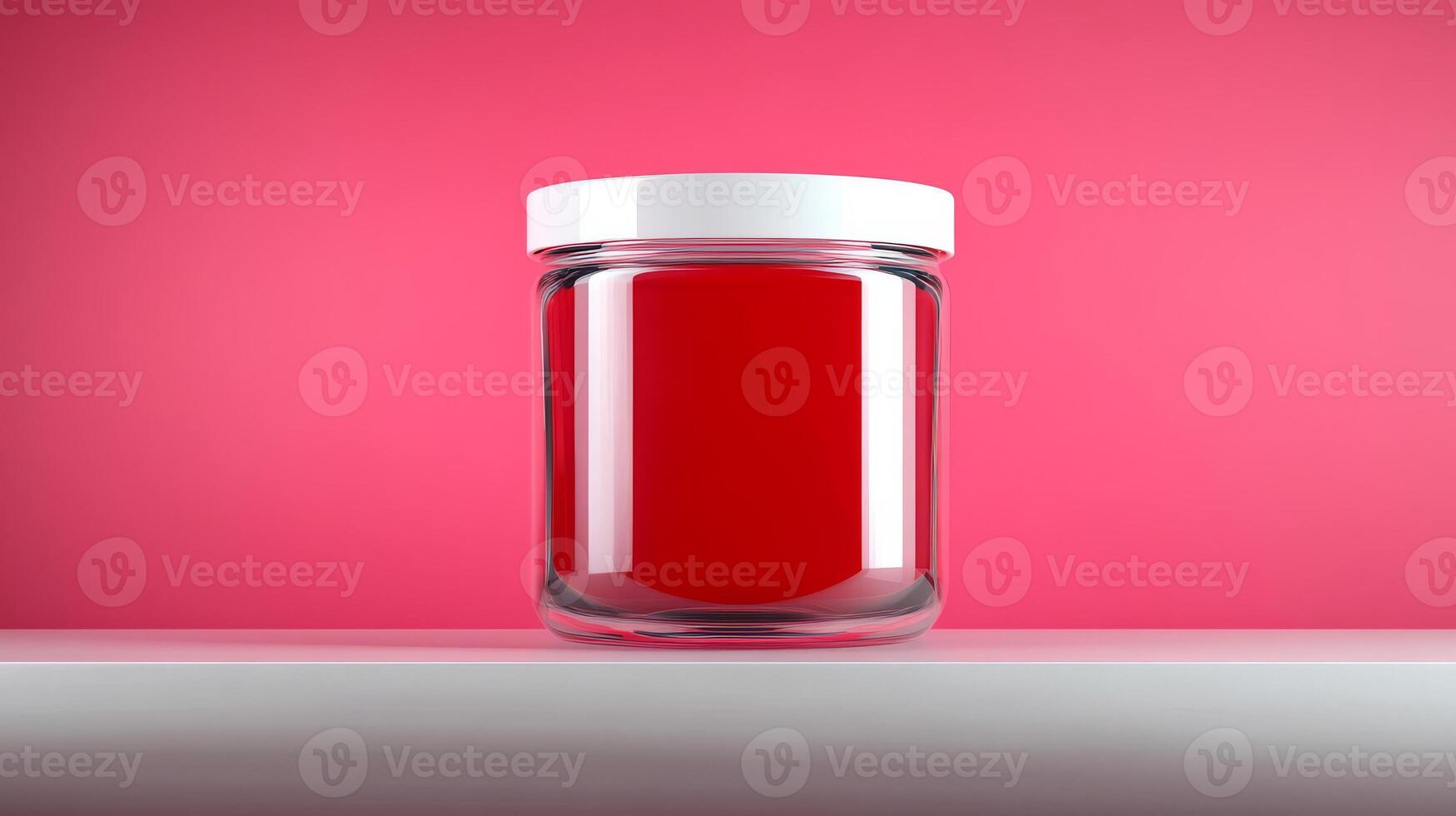 Vibrant red jelly jar against a bright pink background photo