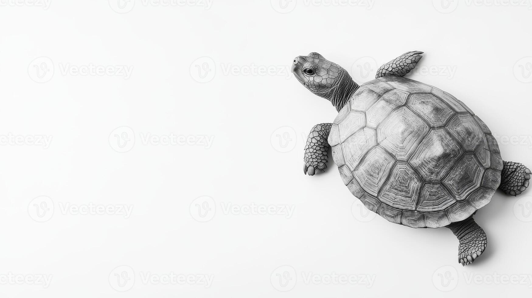 Captivating tortoise exploring a minimalist white background photo