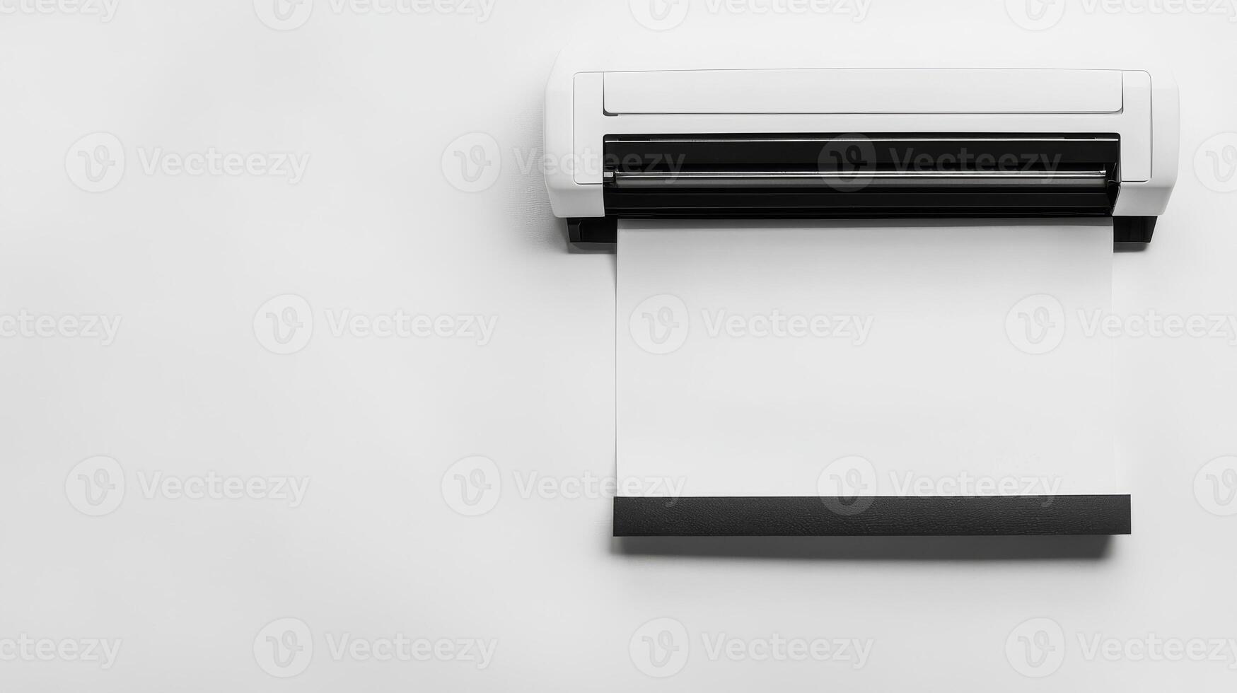 Creative workspace featuring a blank paper roll on a printer photo