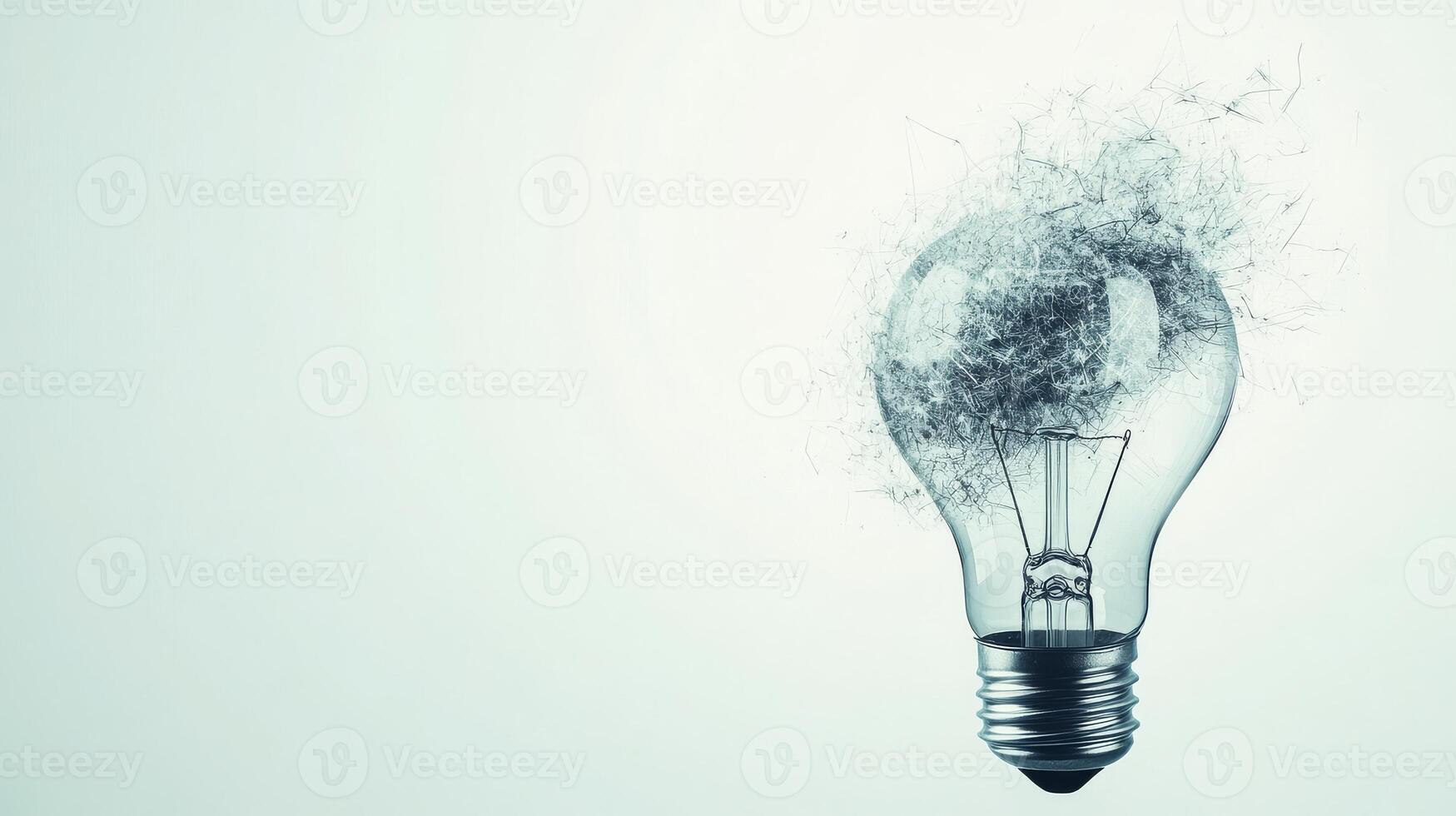 Light bulb bursting with creative energy in a minimalistic setting photo