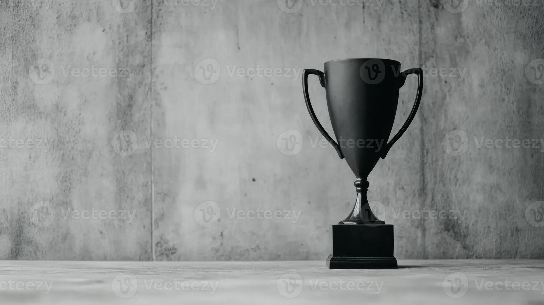 Elegant black trophy displayed against a textured concrete wall photo