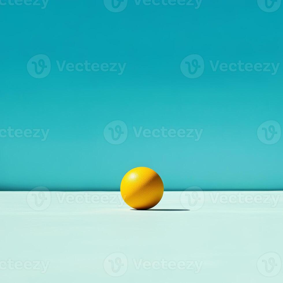 Vibrant orange sphere against a tranquil turquoise backdrop photo