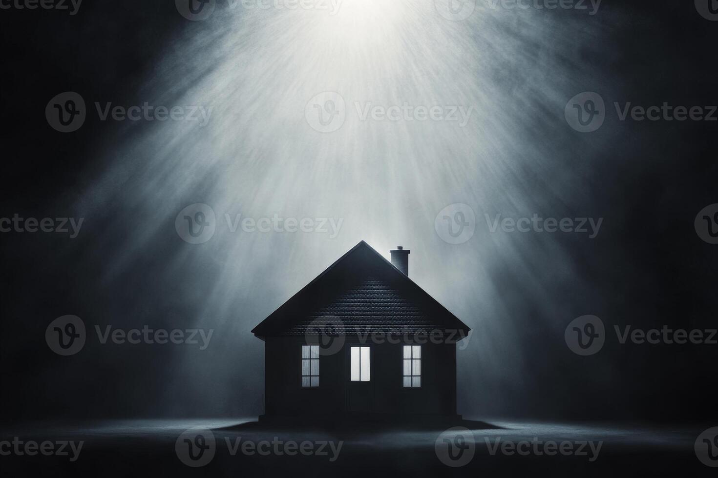 Mysterious silhouette of a house illuminated by soft light photo