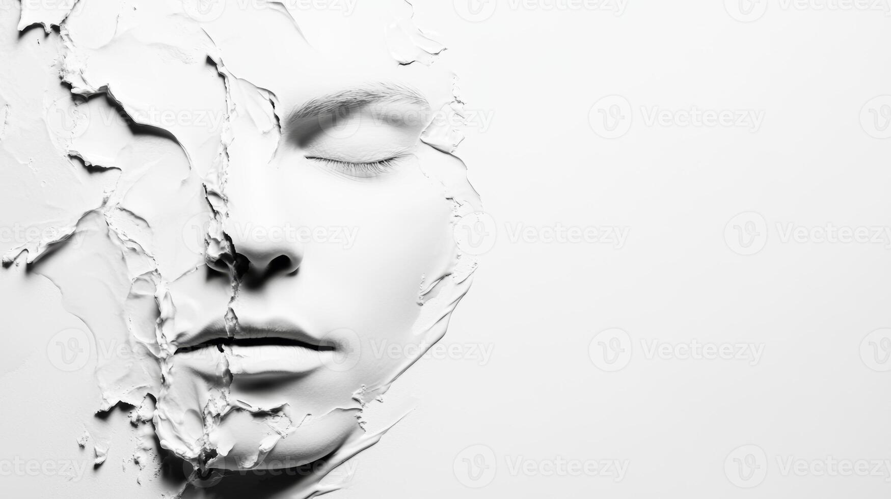 Face emerging through cracked surface in artistic expression photo