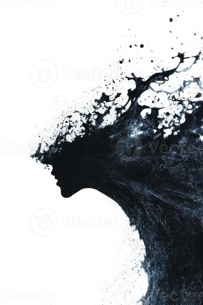 Silhouette emerges from abstract black waves in art photo