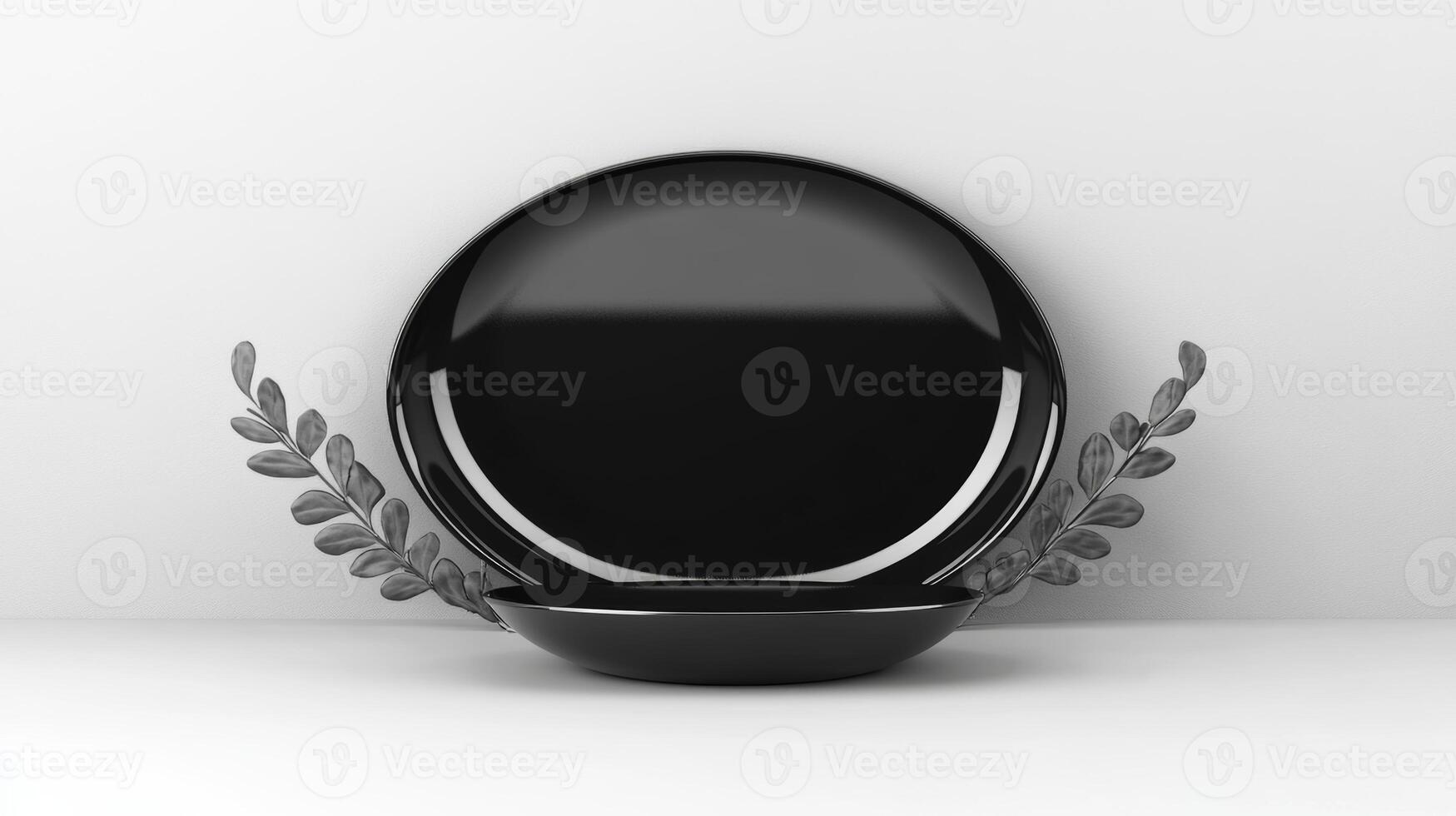 Elegant black bowl with decorative leaf accents in modern design photo