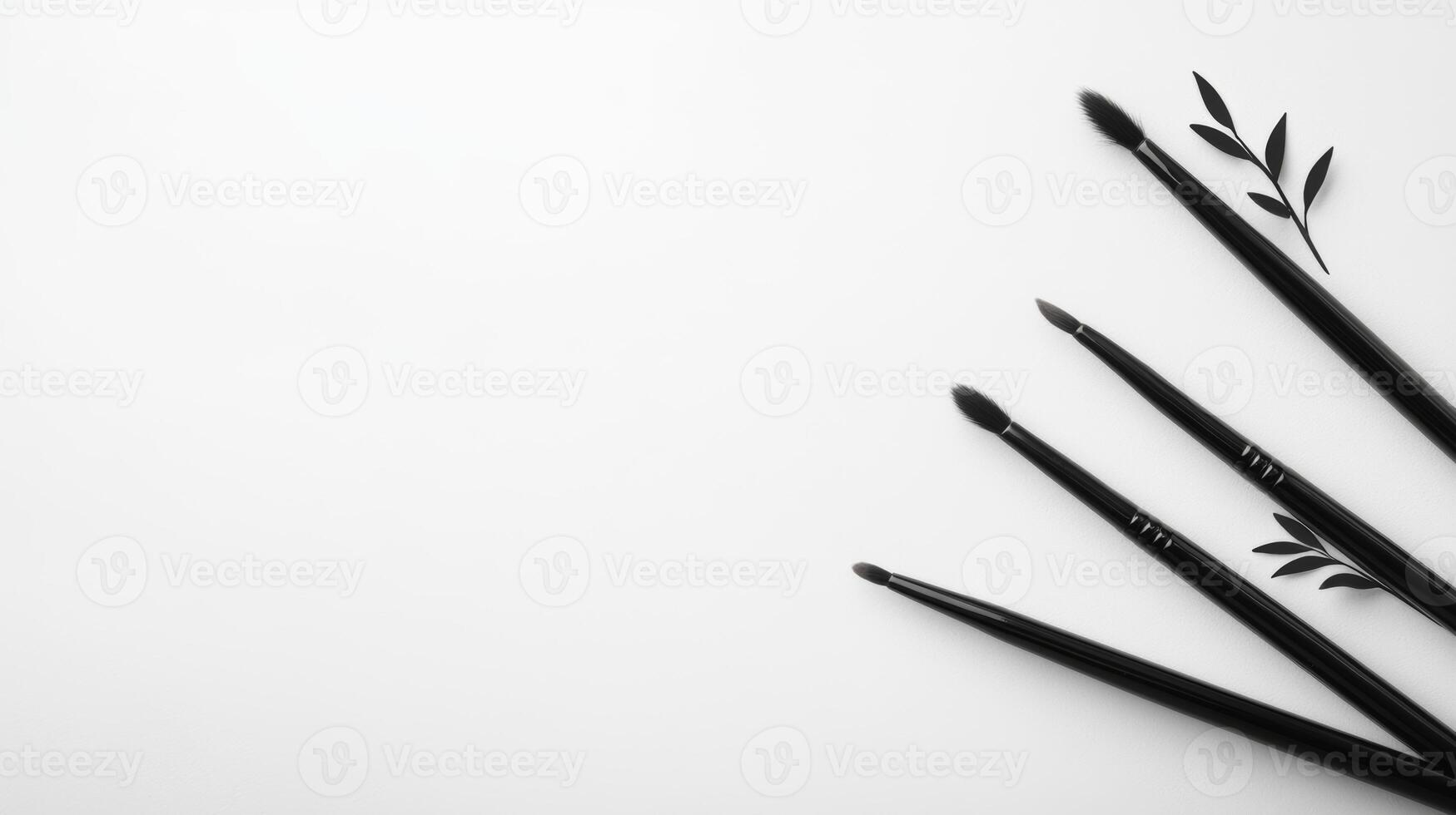 Artistic brush arrangement with nature inspired accents on canvas photo