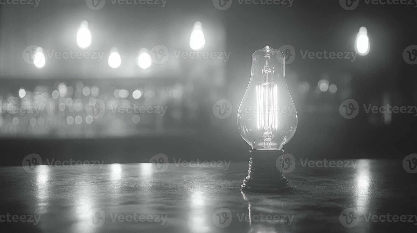 Vintage lamp illuminates a cozy bar setting at night photo