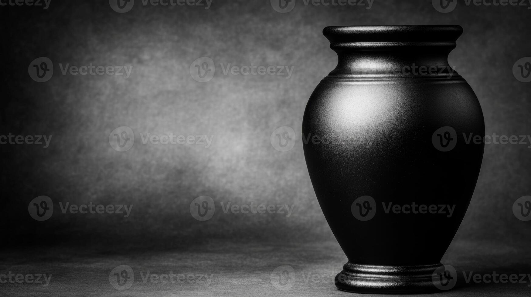 Elegant black urn stands against a textured gray backdrop photo
