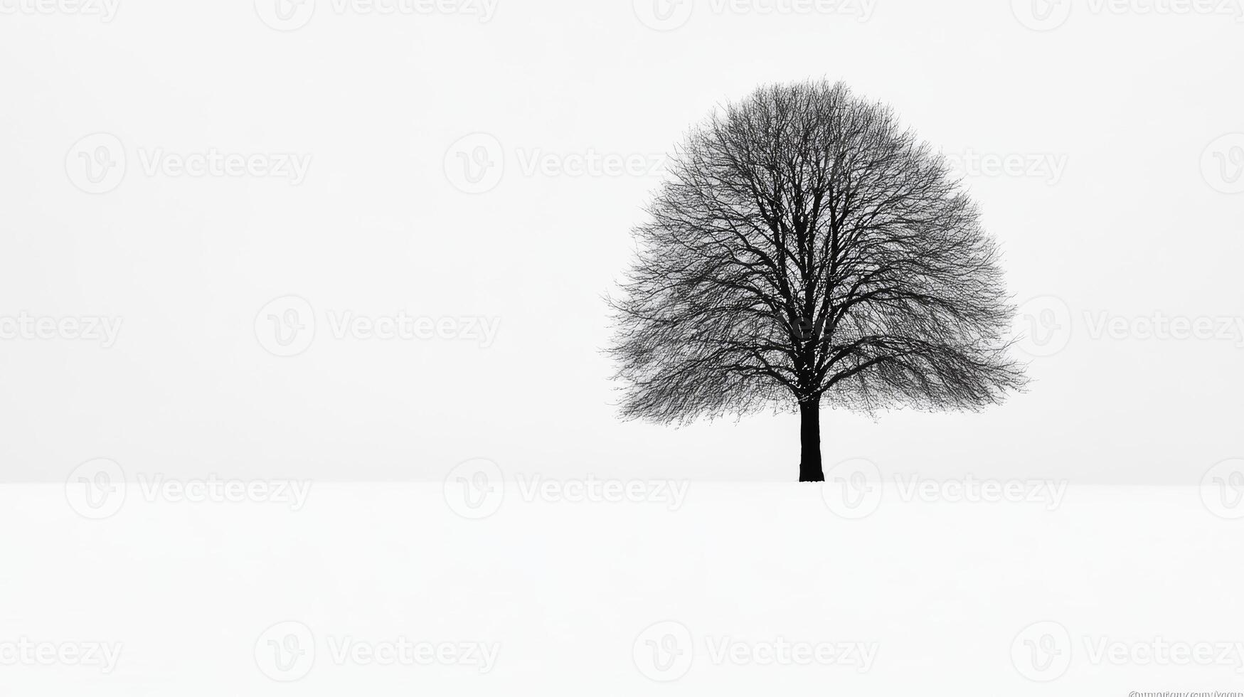 Solitary tree stands tall against a tranquil winter backdrop photo