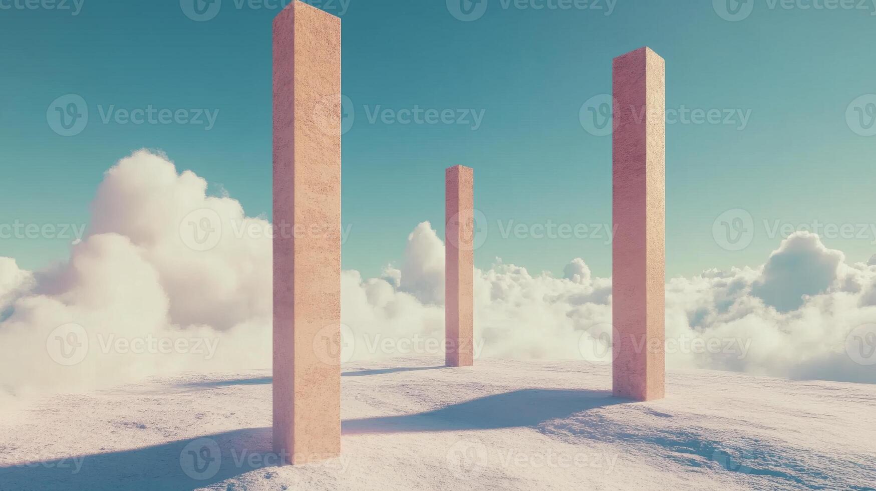 Cloudy landscape with three vertical pillars on a bright day photo