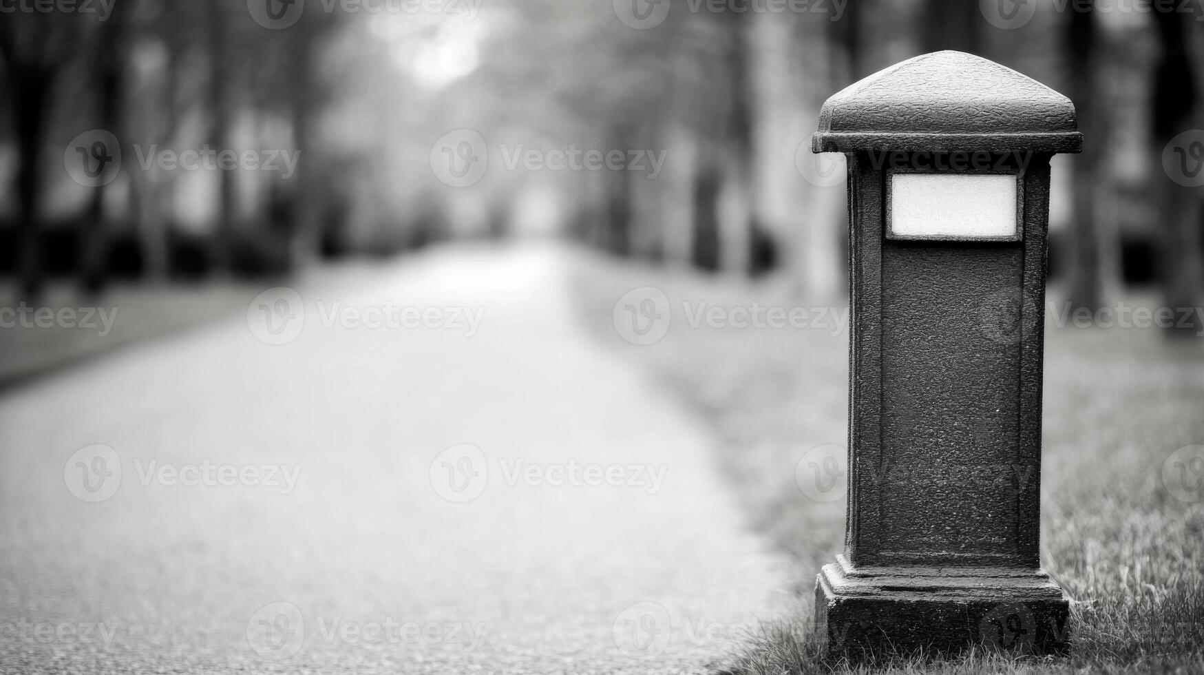 Black and white park path with vintage mail post box photo
