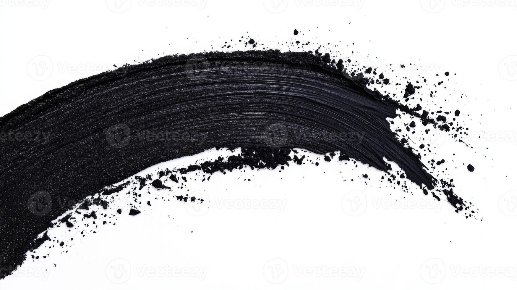 Bold black paint stroke on white background with texture details photo