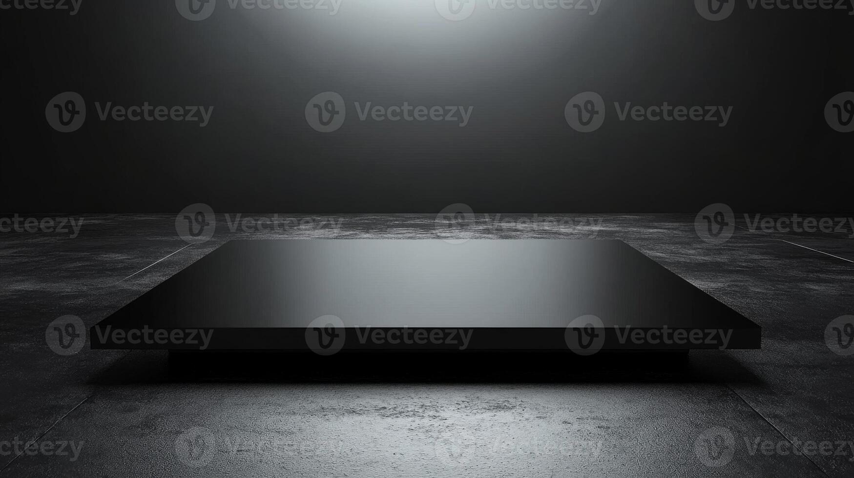 Minimalistic black platform in a dimly lit space photo