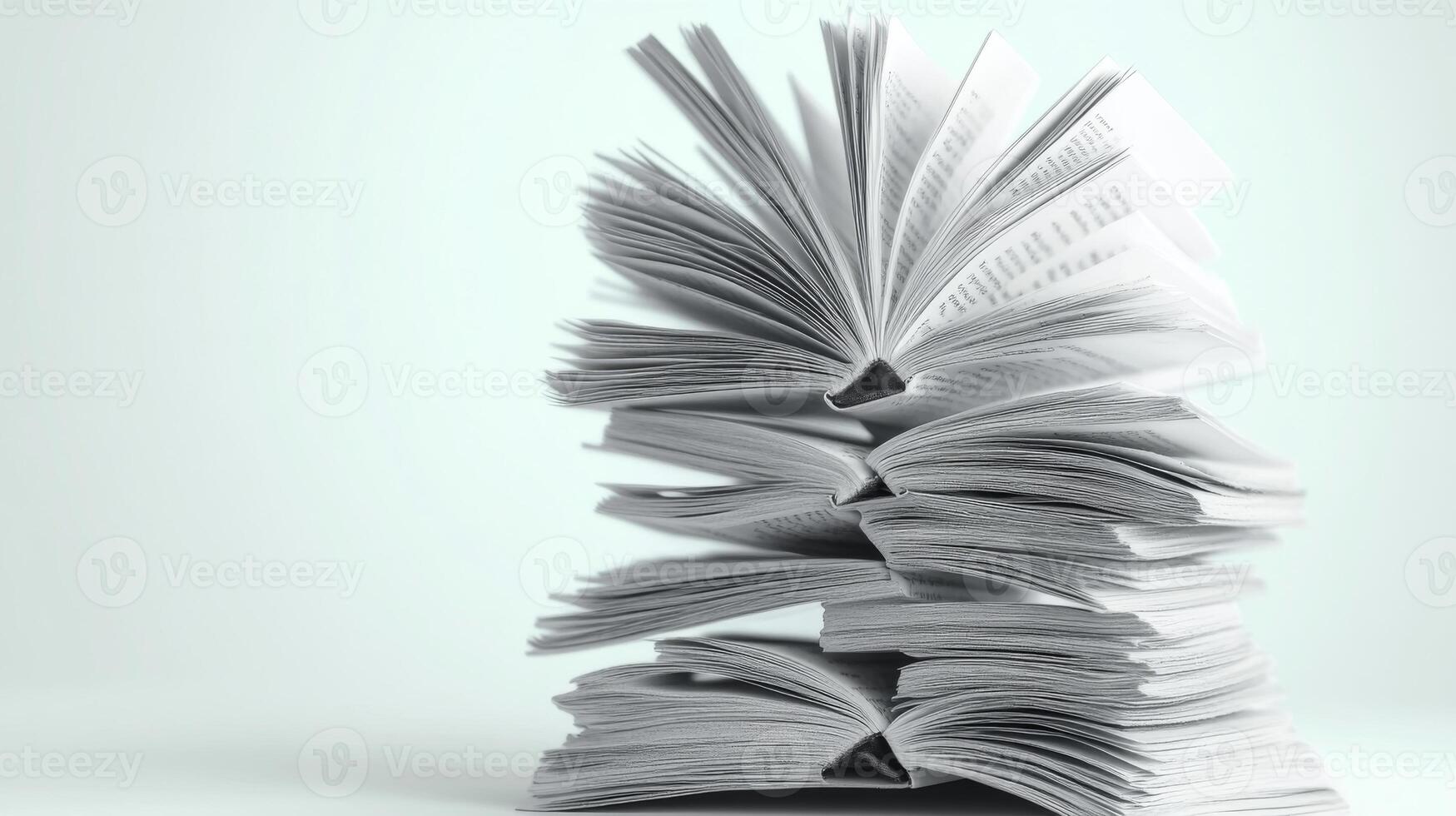 Stacked open books creating a unique artistic display photo