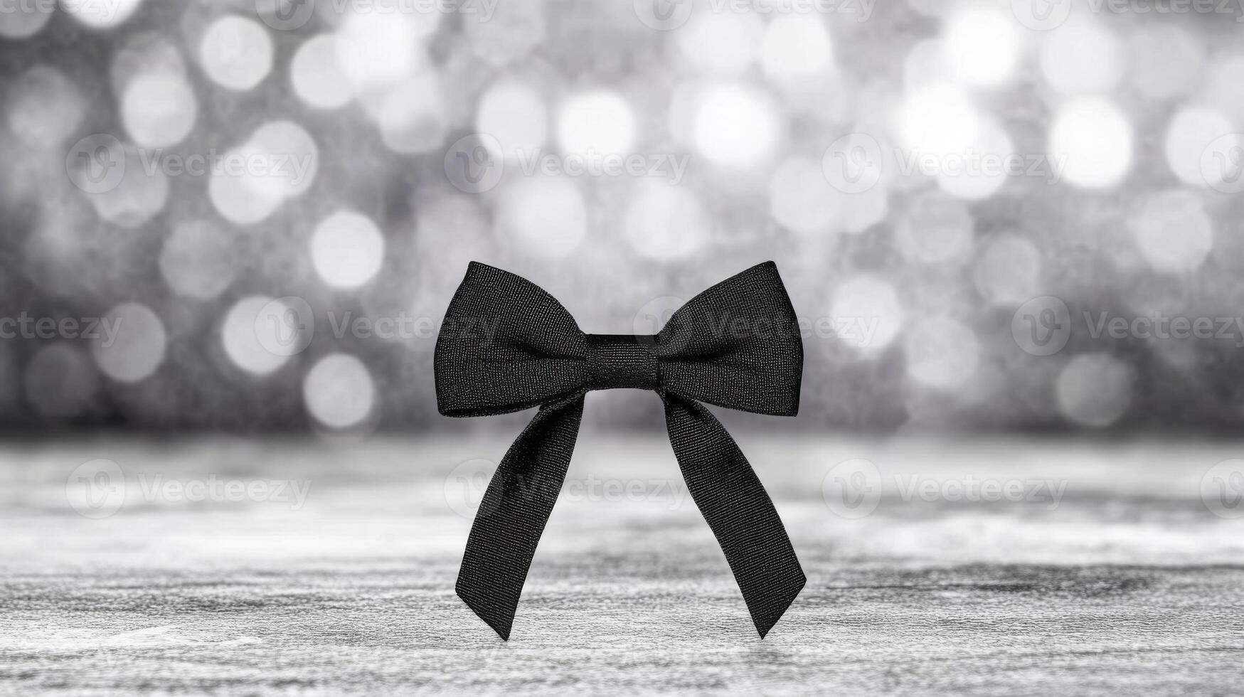 Elegant black bow against shimmering backdrop in soft light photo