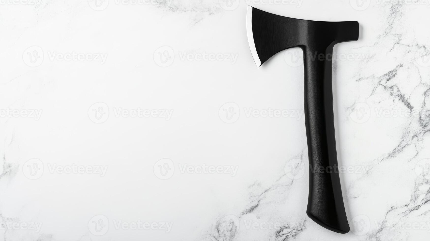 Sharp axe resting on marble surface with clean background photo