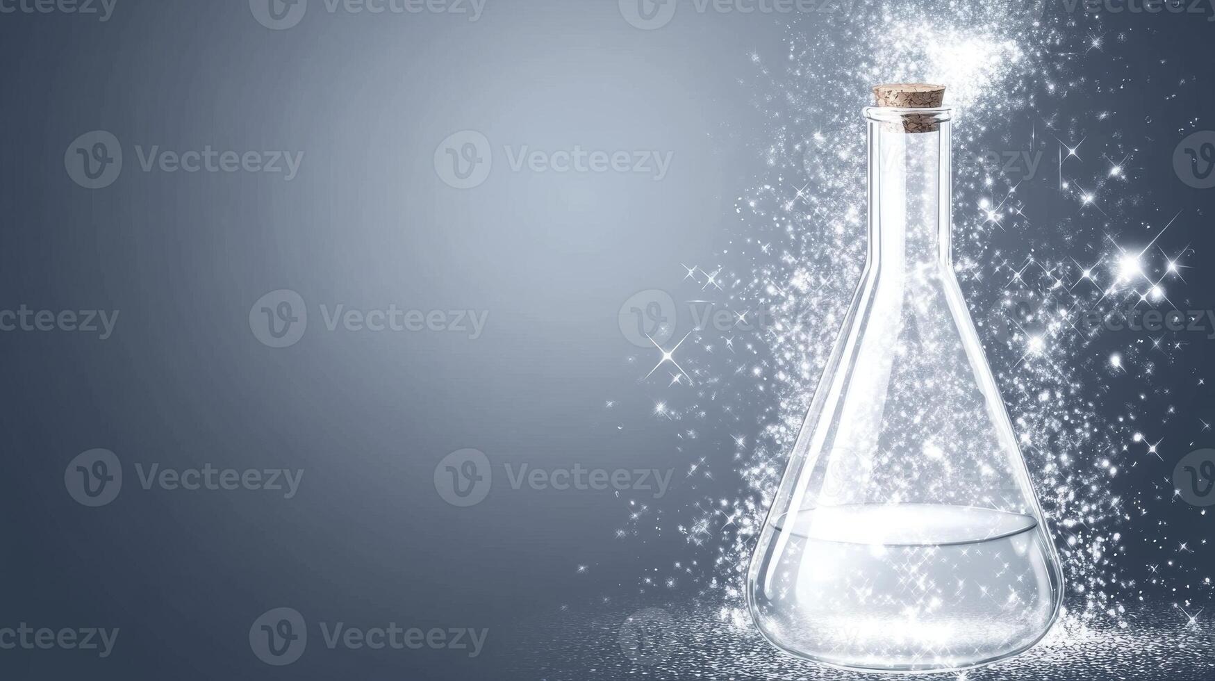 Magic potion inside a clear glass flask with sparkling effects photo