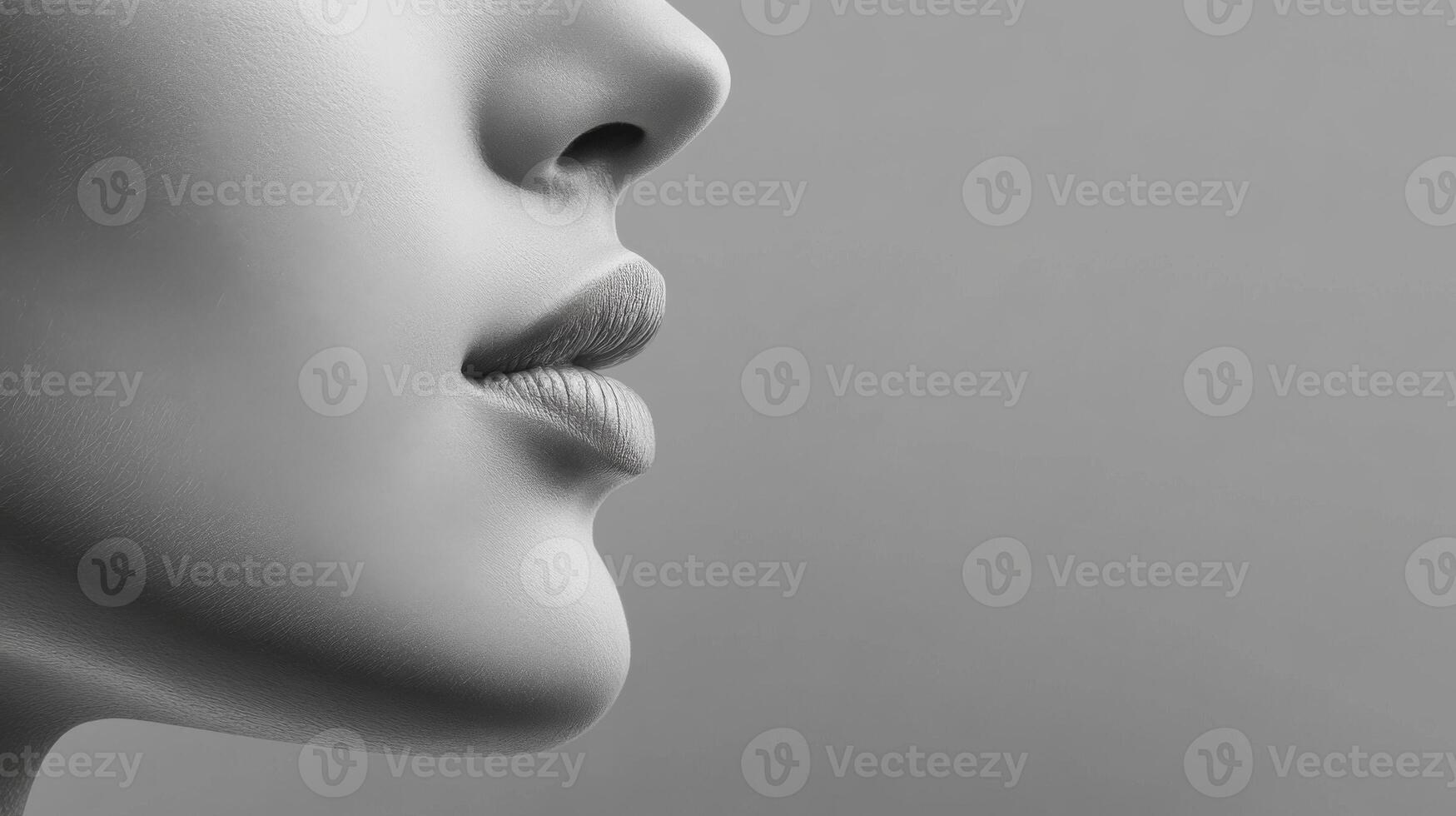 Profile view of a woman's face with focus on lips and skin texture photo