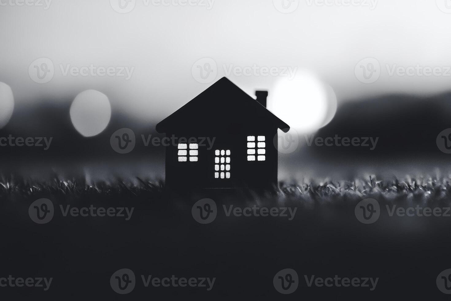 House silhouette illuminated at night on grassy surface photo