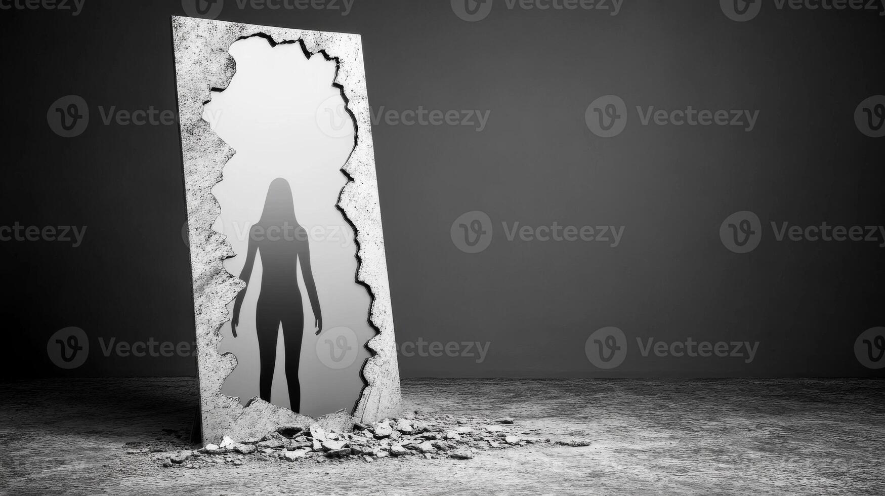 Reflection of a silhouette in a shattered mirror photo
