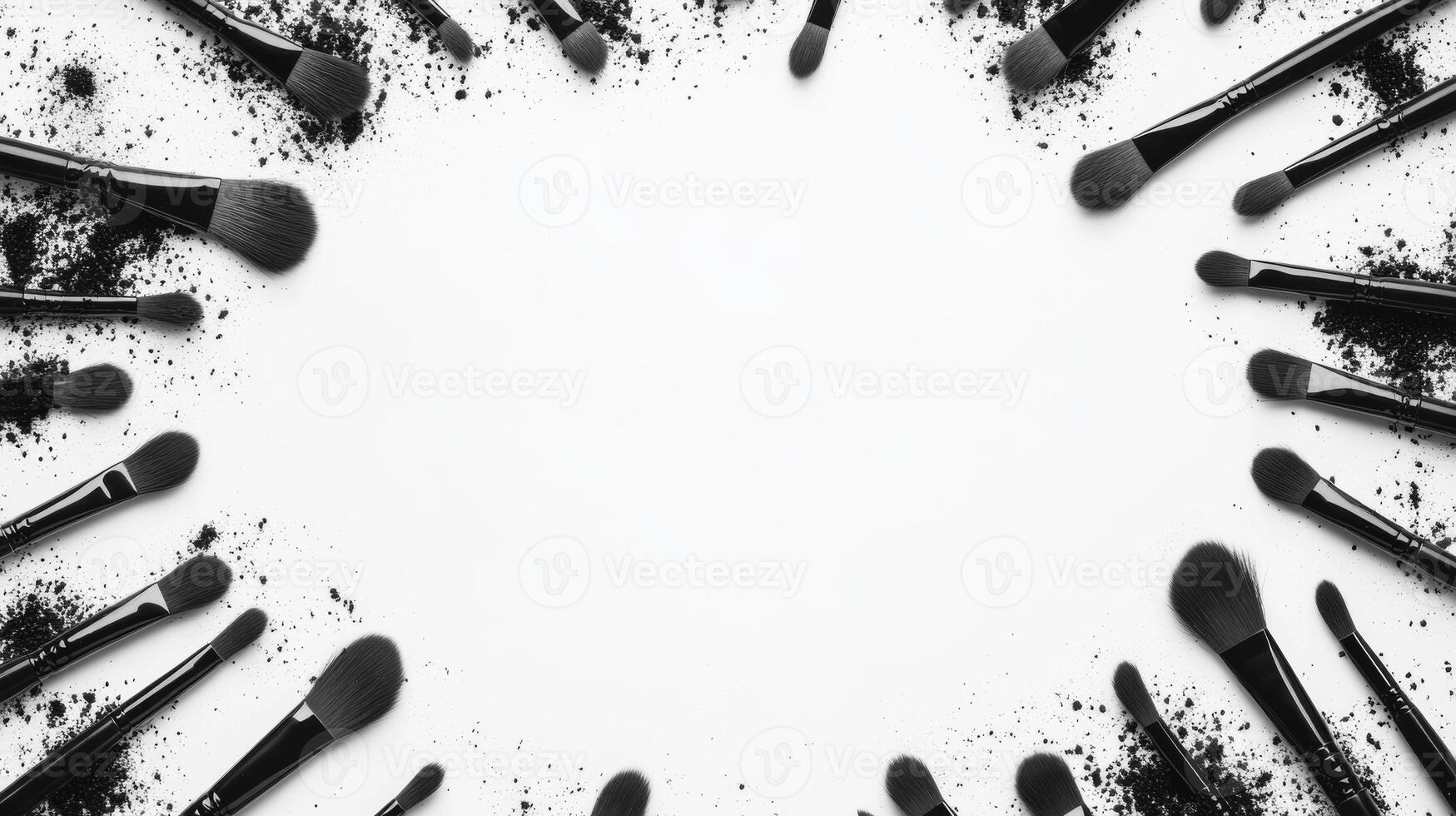 Make up brushes arranged in a creative display with powder photo