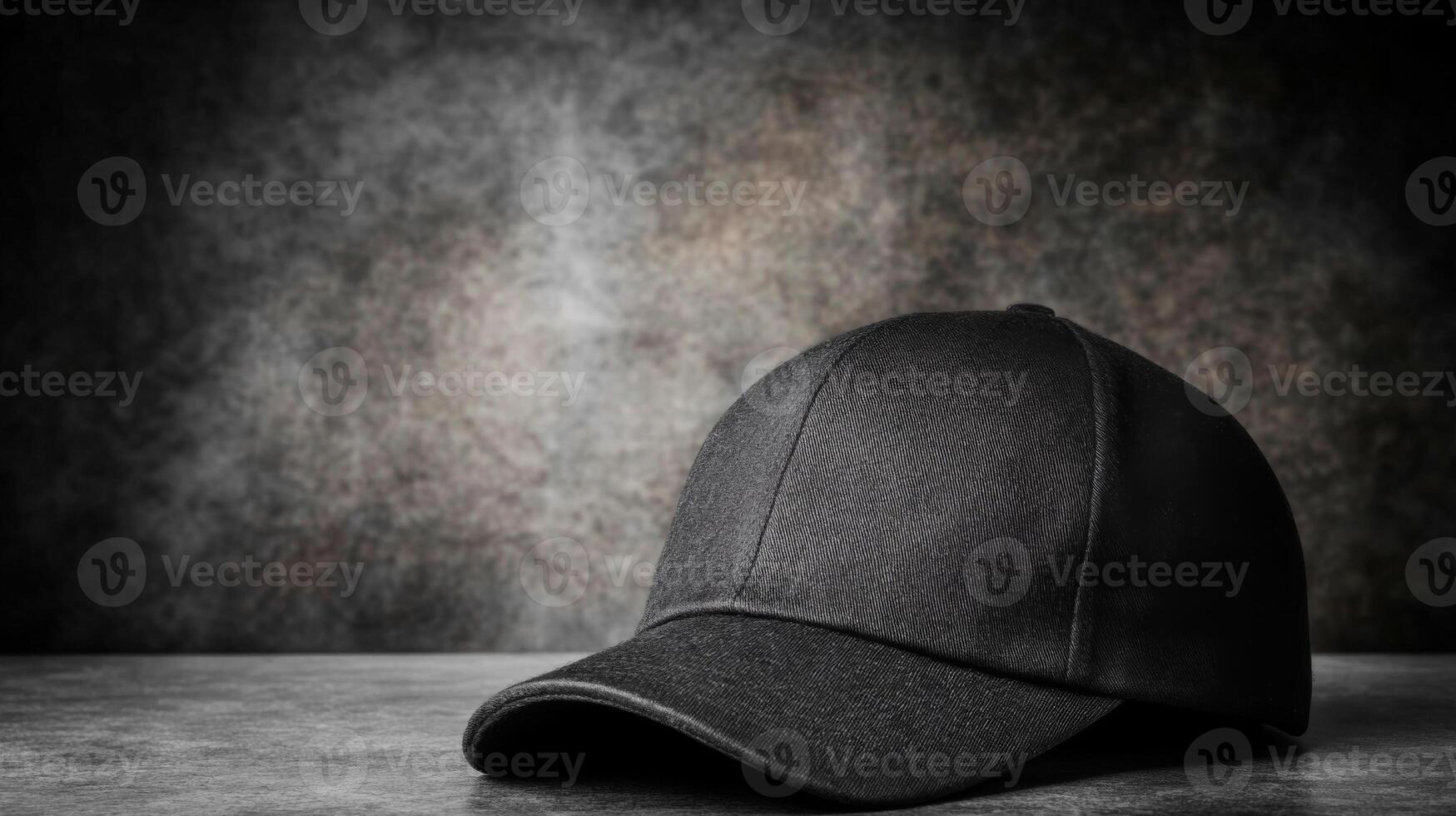 Stylish black cap resting on a textured surface photo