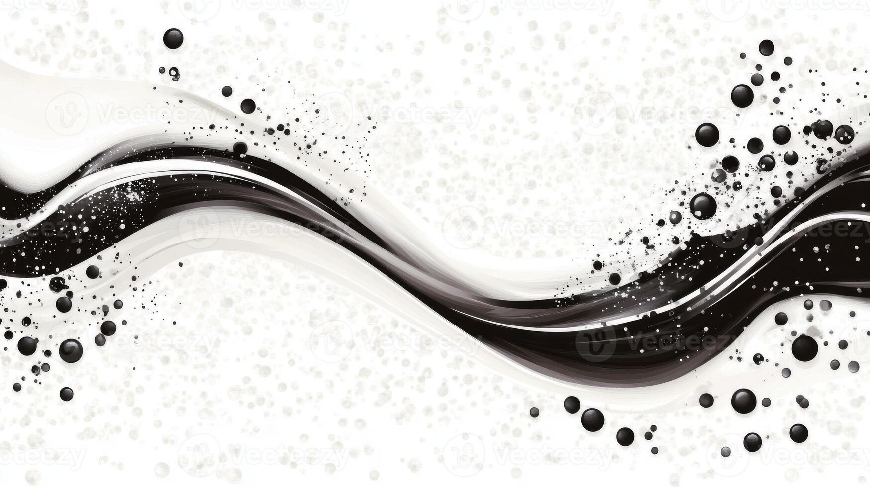 Abstract black and white wave design with contrasting bubbles photo